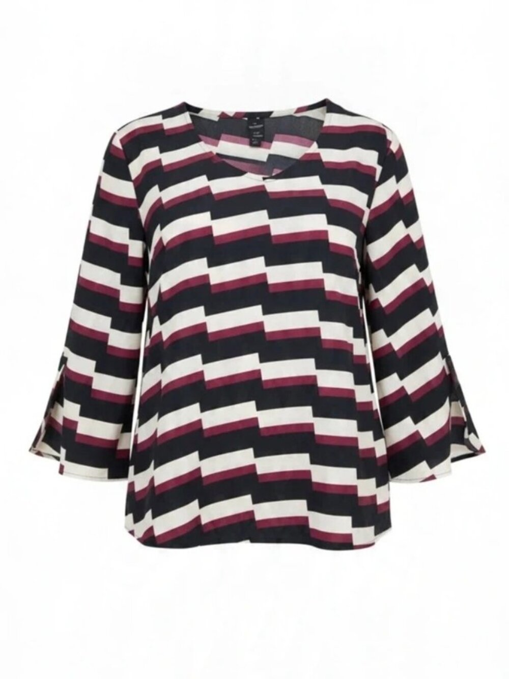New Directions Petite M Geometric Print Split Bell Sleeve Tunic Blouse